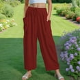 thumbnail image 6 of ZACPNCV Teen Girls Preppy Cotton Linen Pants Summer Loose Fit Elastic Waist Solid Lounge Long Trousers Burgundy 11-12 Years, 6 of 7