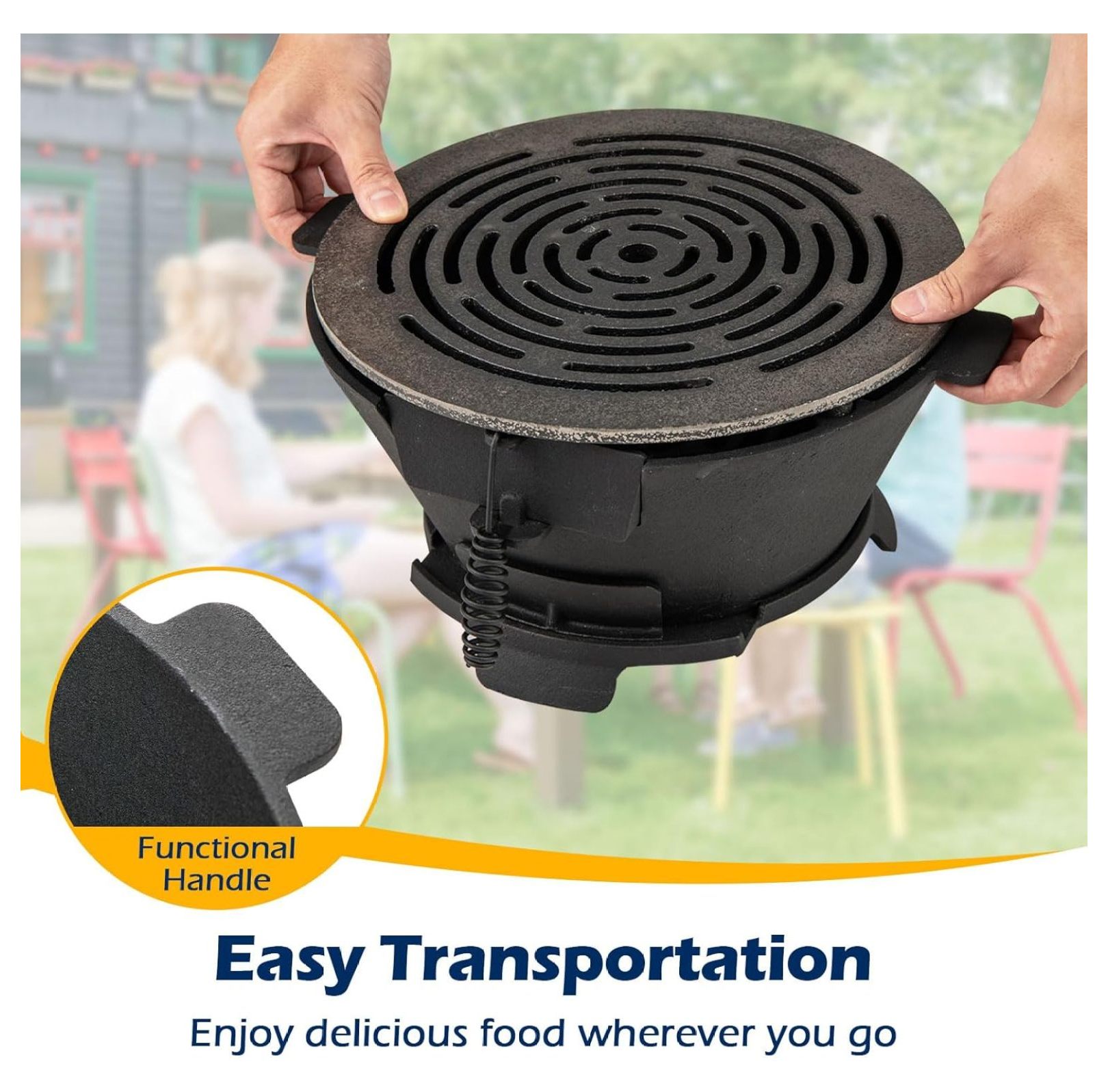 Cast Iron Hibachi Charcoal Grill XYT Portable Japanese BBQ Double-Sided Grate for Camping Picnic