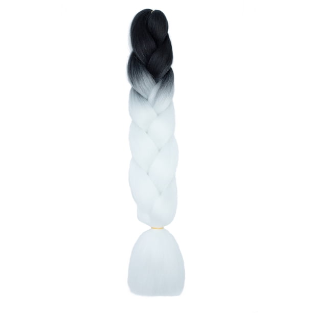 Nvzi Extensiones de cabello para trenzar para mujer, 6 paquetes de 100 g/paquete, 24 pulgadas, cabello sintético resistente al calor para trenzas de ganchillo, color negro a blanco.