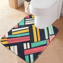 Yayeee Bath Rug for Bathroom Floor Non Slip Contour Fluffy Soft Absorbent Mat, 20"x24", Red Geometric