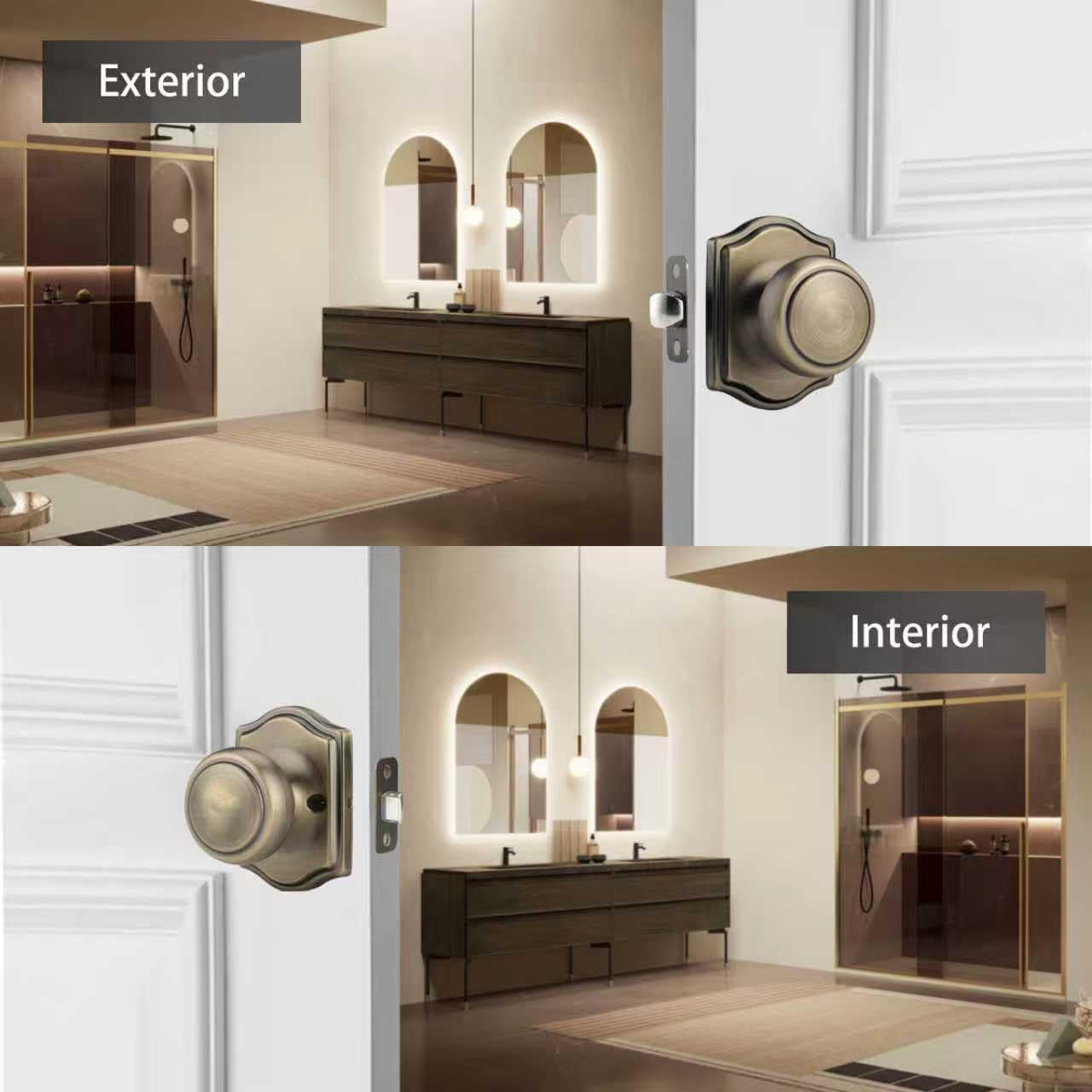 3 Pack Interior Dooor Knobs with Camelot Trim,Coastal Door knob for Hall & Closet,Antique Brass Doorknobs