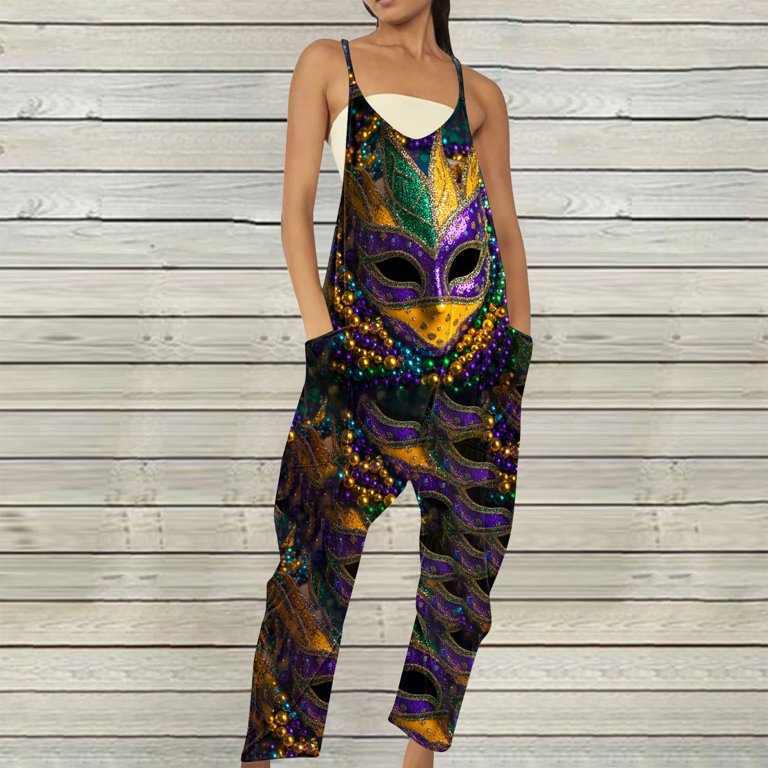 Moxiu Womens Mardi Gras Jumpsuits Coveralls Trousers Pants Catsuit