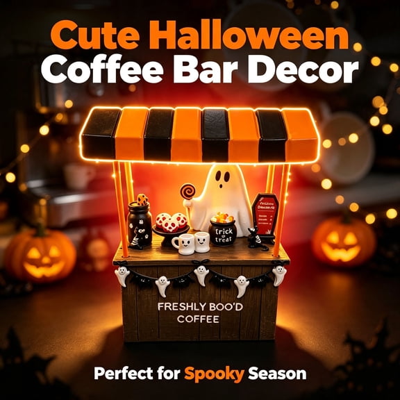 Halloween Boo's Cafe Ghost Figurine, Freshly Boo'd Coffee Cart Viral Tabletop Decor, Indoor Fall Ornament for Coffee Station, Halloween Party & Gift