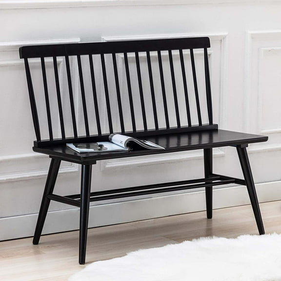 Duhome Entryway Bench, Black Dining Bench with Spindle Back Farmhouse Bench Wood Bench Windsor Bench for Foyer Porch Living Room