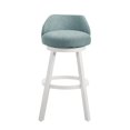 thumbnail image 4 of Erika Modern Transitional Swivel Wood Bar Height Kitchen Bar Stool in White Finish with Light Blue Fabric Upholstered Seat, 4 of 5