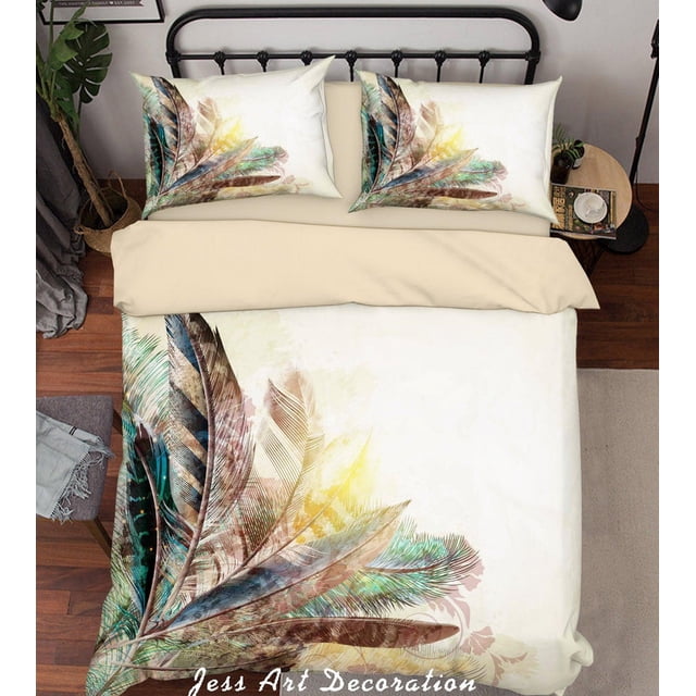 3D Feather Quilt Cover Set Bedding Set Duvet Cover Pillowcases SF84