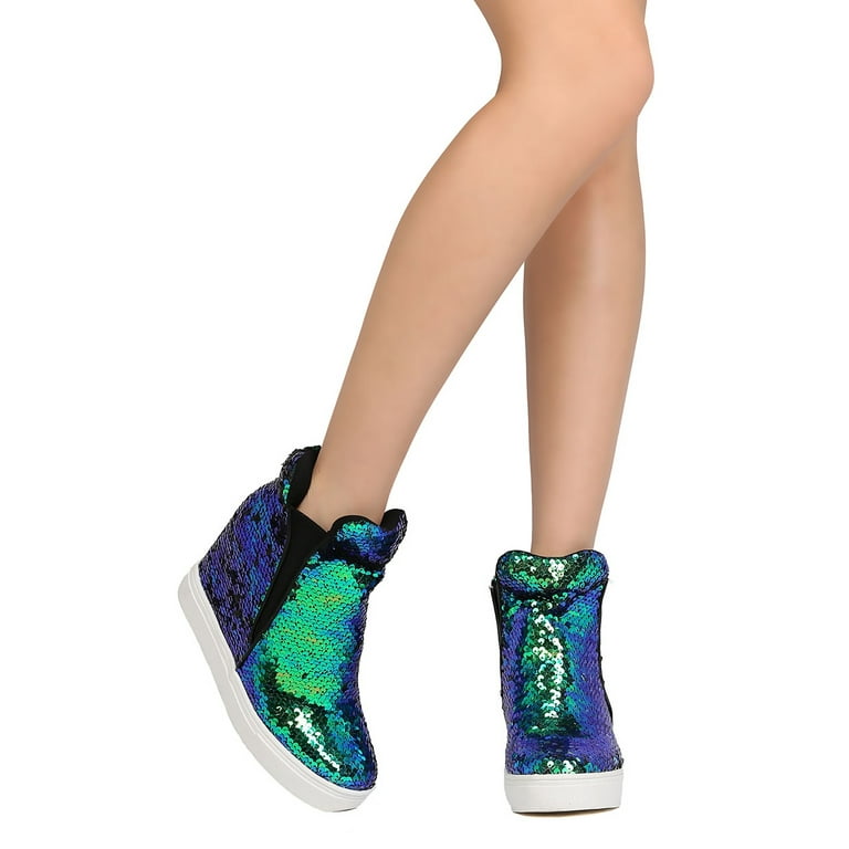 Cape Robbin GB22 Women Sequin High Top Hidden Wedge Sneaker Walmart