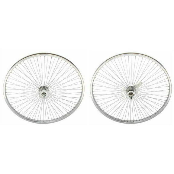 Chrome 26" 144 Spoke Wheel Set. Front and Back Coaster Wheel