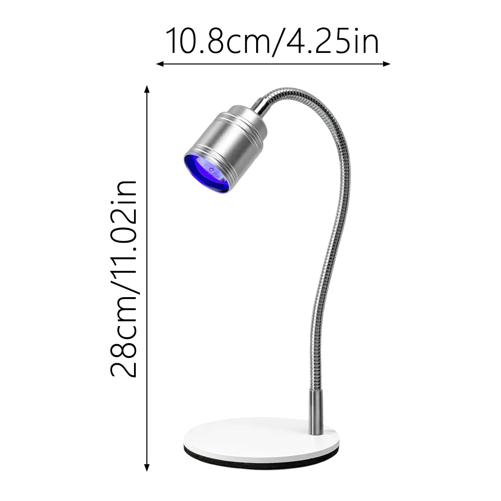 Hands-Free UV LED Nail Lamp, Flexible Gooseneck Gel Curing Light, Nail Art Tools, Gel Polish Dryer, for Nail Extensions, 8 Inch USB Powered(Silver)