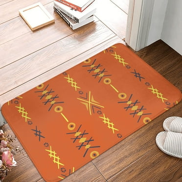 DouZhe Doormat Non-Slip Washable Floor Mat, Indoor Area Rug Vintage Orange Boho Ethnic Style Pattern Carpet, 24x16 inches