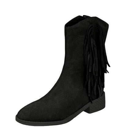 OJSFQUFP Non Slip Shoes for Women Women s Tassel Fashionable Versatile Heel Ankle Boots Comfortable Work Shoes for Women Womens Fall Boots Black 38