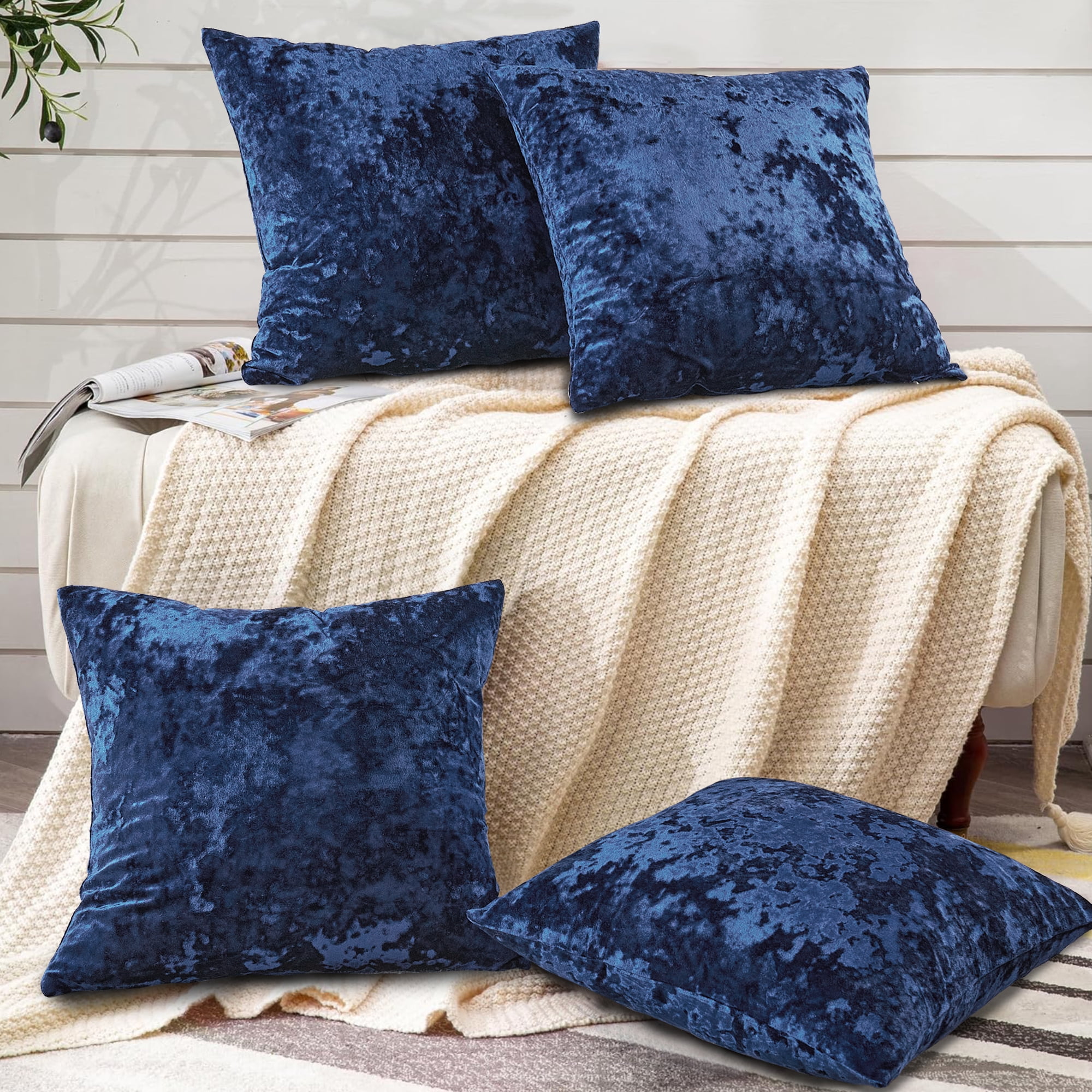 Home Soft Things Crushed Velvet 4 Piece Throw Pillow Cover Set - Blue - 20" x 20"