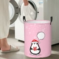thumbnail image 7 of DouZhe Waterproof Collapsible Large Laundry Baskets, Cartoon New Year Bird Pink Penguin Prints Circular Hamper with Handles, 7 of 7
