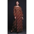 thumbnail image 3 of Bimba Polyester Georgette Blossom & Paradise Whydah Bird Printed Womenâ€™s Long Sleeve MaxiÂ&nbsp;DressÂ&nbsp;Elastic Waist Gown-Medium, 3 of 5