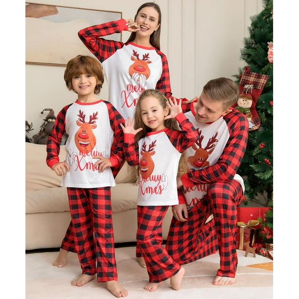 2022 Nouveau Modele de Wapiti Mere Fille Pere Fils Appariement Vetements Famille Pyjamas Casual Soft 2 Pcs Vetements de Nuit Look de Famille de Noel Walmart