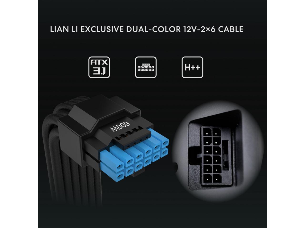 Lian Li RS 1200W Rotational Shift Fully Modular ATX Power Supply (W/ USB Fan Hub) 90° AC Inlet, Cybenetics Platinum, 80+ Gold, ATX 3.1, PCIe 5.1, 12V-2×6 Cable, 10 Year Warranty, Black (RS1200G.BH)