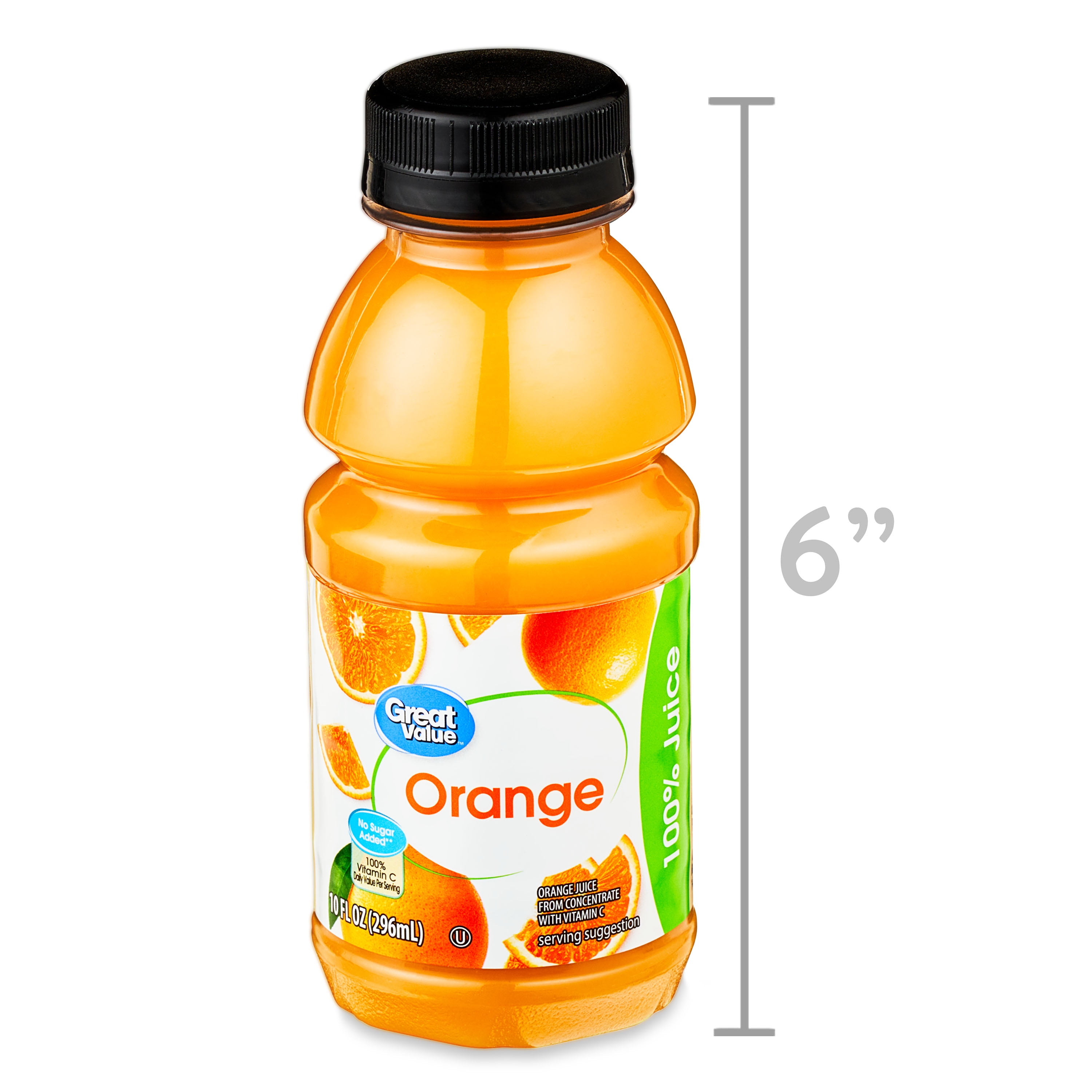 (4 pack) Great Value 100% Orange Juice, 10 fl oz, 6 Count