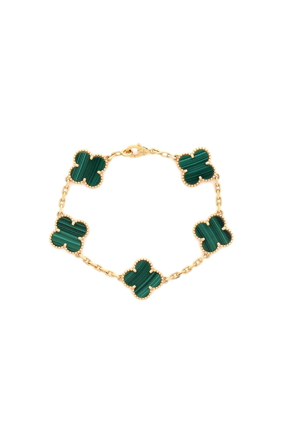 Pre-Owned Vintage Alhambra 5 Motifs Bracelet 18K Yellow Gold and Malachite By Rebag