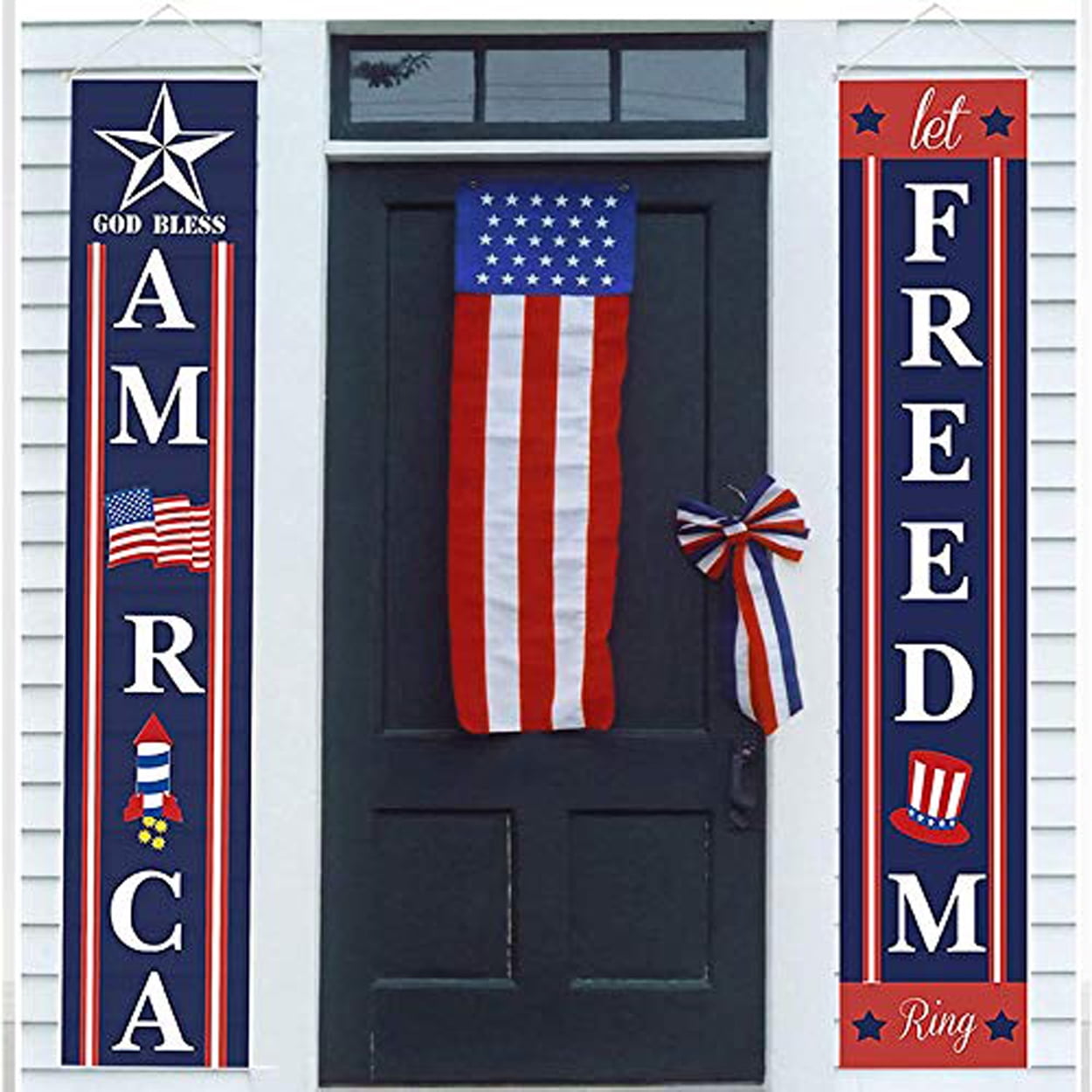 4th of July Porch Sign Patriotic Door Decoration - “Let Freedom Ring” and “GOD Bless America 