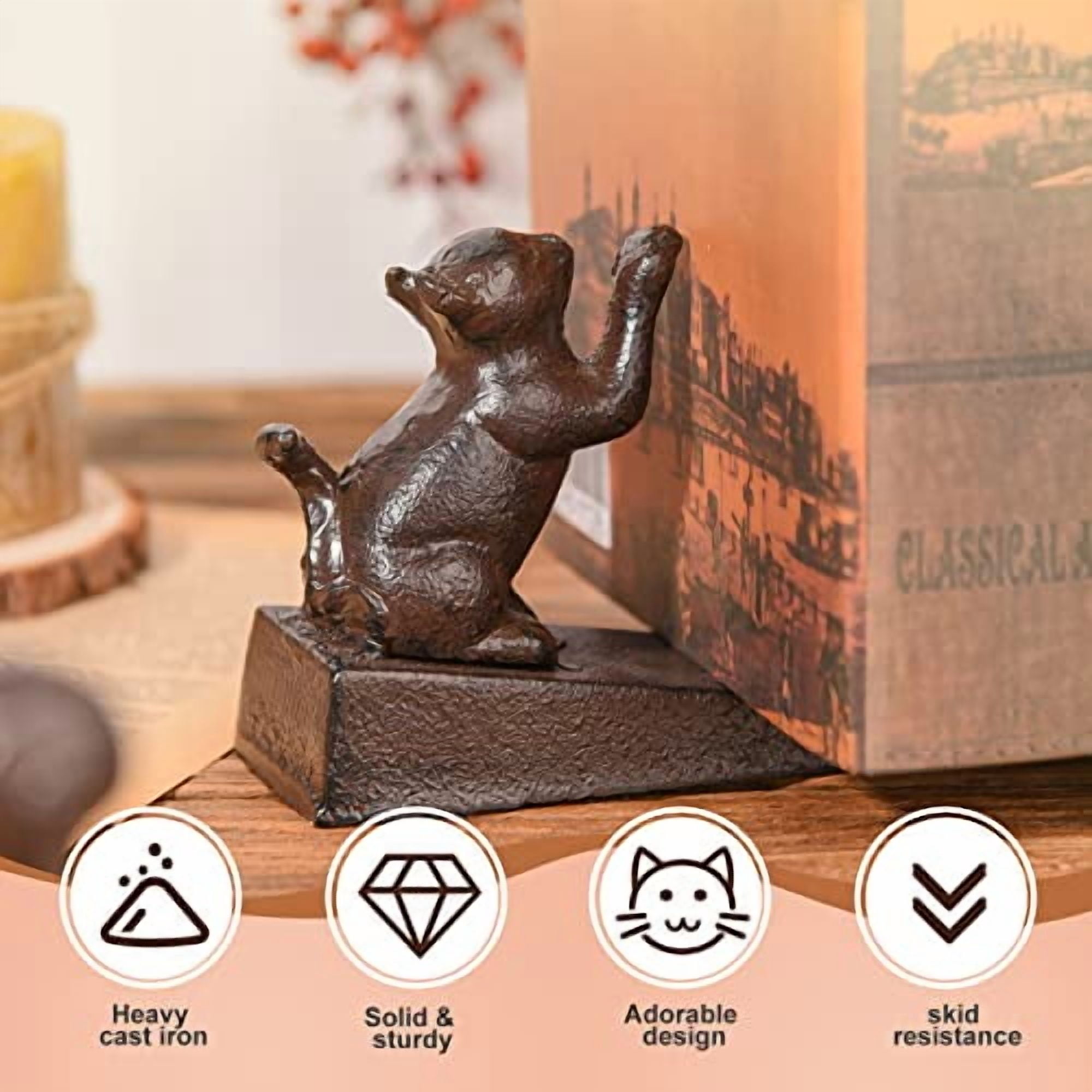 Sungmor Heavy Duty Cast Iron Cat Door Stops | Decorative Cute Animal Statue Metal Door Stopper Wedge with Non-Slip Mat | Solid & Antique Style Windproof Door Holder for Patio Yard Garden Farmhouse