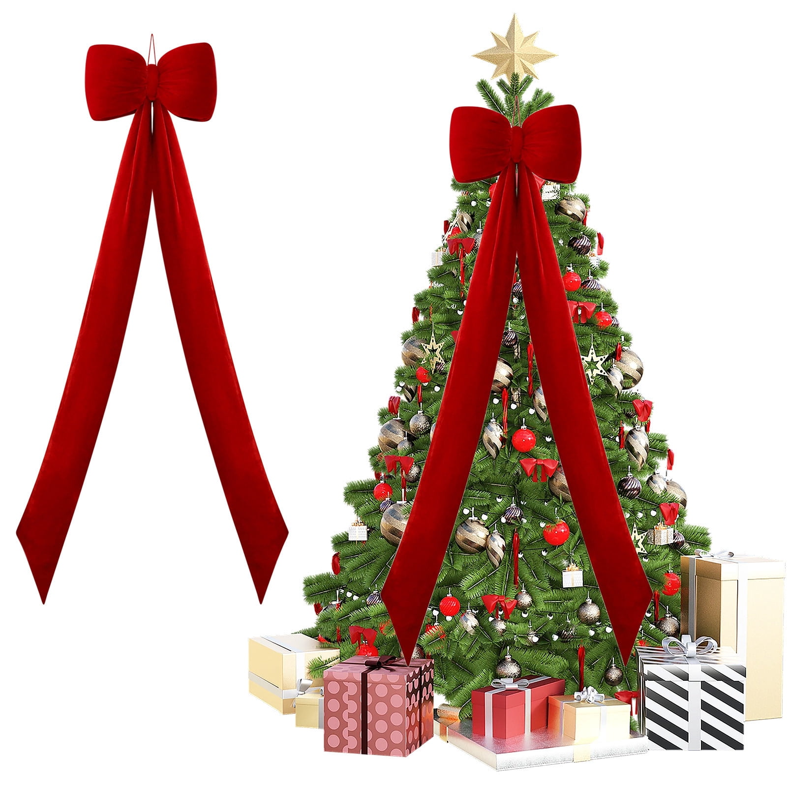 Christmas Tree Topper Bow, 59x13 Inch Velvet Extra Large Room Decor Ribbon Bow for Wedding Engagement Birthday Party，Giant Xmas Bow Decorations for Home Wreath Door Wall