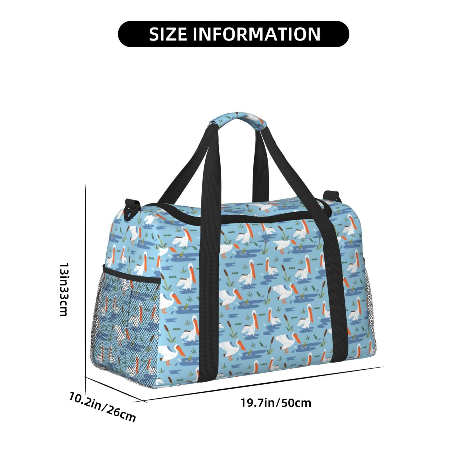 Fuzoiu Pelican Reed And Fish Print Travel Duffle Bag,Carry On Tote Bags,Duffel Bag,Sport Gym Bag, Hospital Bag for Labor and Delivery, Overnight Bag,Luggage Bag