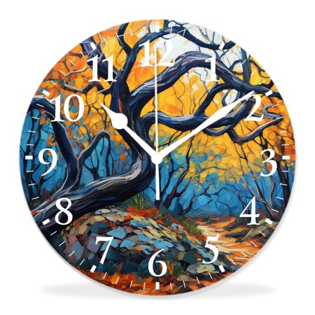14 Inch Wall Clock Battery Operated Silent Clock Decorative for Office, Kitchen, Outdoor, Living Room,Oil Painting Landscape Colorful Autumn Maple Trees Painting