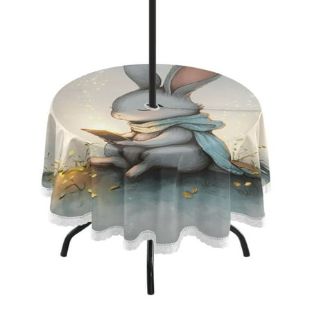 

Round Tablecloth 60*60 Inches Round Tablecloth Outdoor Style Tablecloth With Umbrella Holes Tablecloth Outdoor Suitable For Kitchens and Dining Rooms Reading Rabbit