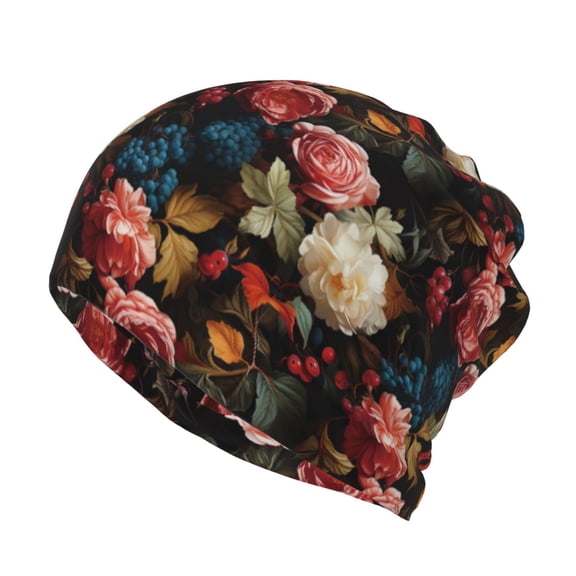 Honeii Rose Flowers Print Winter Beanie Daily Hat - Thermal Polar Fleece Ski Running Hat Skull Cap for Men and Women,Beanie