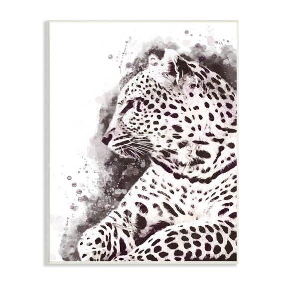 Stupell Industries Jungle Cat Paint Splatter Resting Cheetah Grey White, 10 x 15, Designed by Ros Ruseva