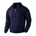 thumbnail image 2 of Men's Retro Stand Collar Zip-Up Sweatshirt, Casual Loose Fit Heavyweight Knit Jacquard Pullover, Fall Winter Long Sleeve Top,Navy,L, 2 of 8