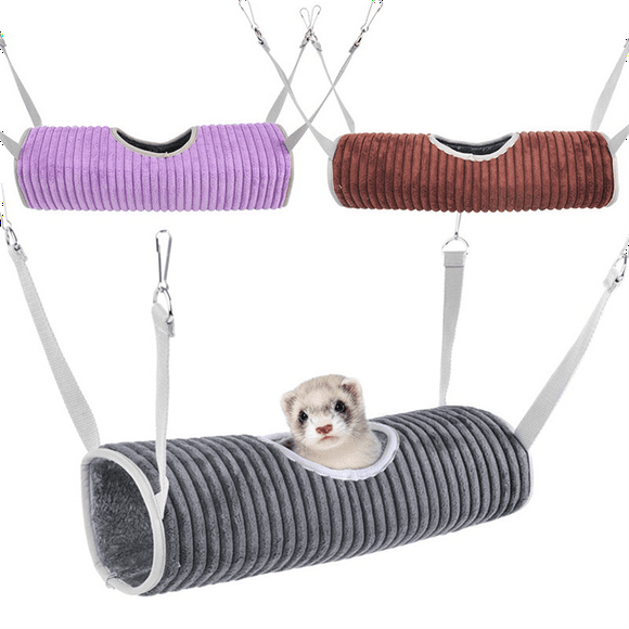 3PCS Cage Hammock Ferret Hide Tunnel Warm Rat Small Animals Play Tube Swing Sleeping Hanging Bed Nest Hideaway Toy