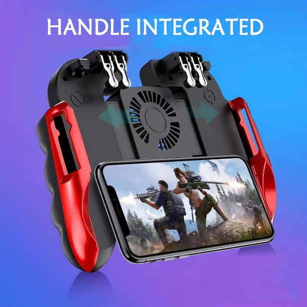for PUBG Mobile Game Controller Trigger Fire Button Six Finger with Cooler  Holder for i-Phone Android Smart Phone red 