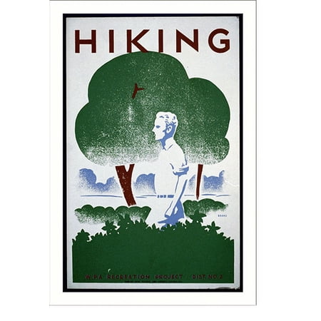 Historic Print, Hiking. WPA recreation project, Dist. No. 2.Beard., 16" x 20"