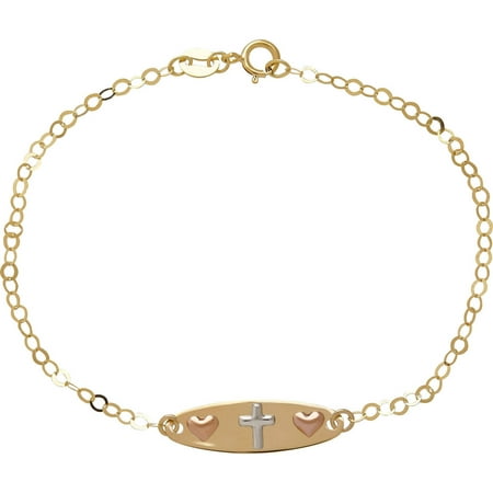Simply Gold Kids' Precious Sentiments 10kt Yellow Gold Embossed Cross and Heart ID Bracelet, 6