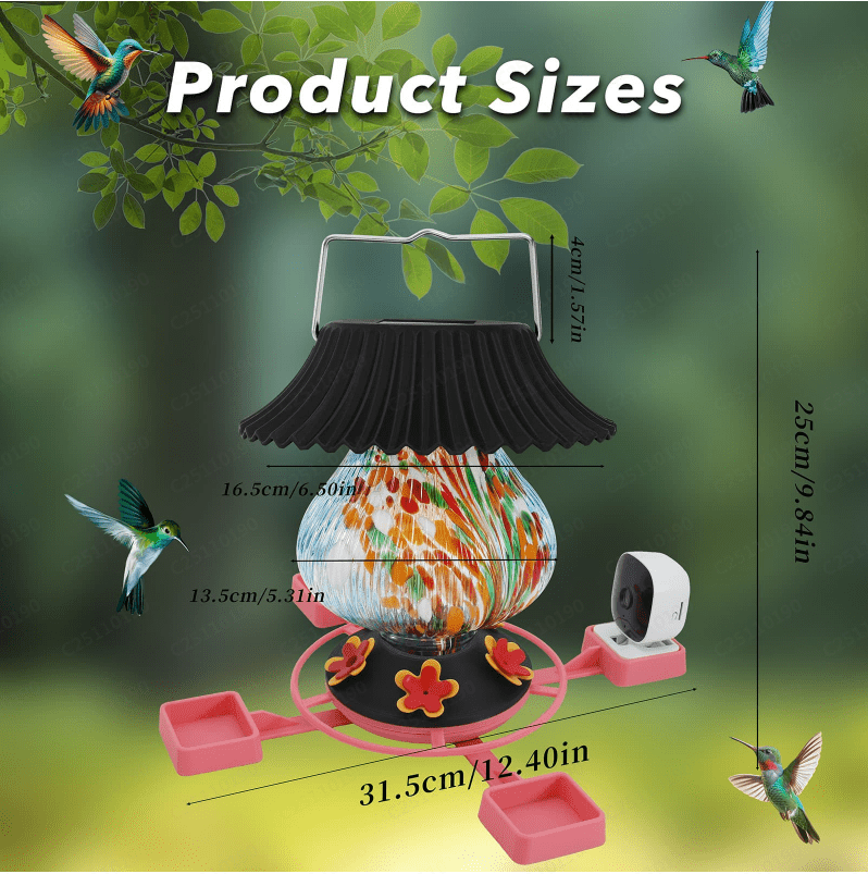 Hummingbird Feeder with Camera Solar Powered 1080P-, Automatically Identifies Species of Bird, Auto Recording, Leak-Proof Ant & Bee Proof Outdoor Hanging Feeder, for Bird Lovers