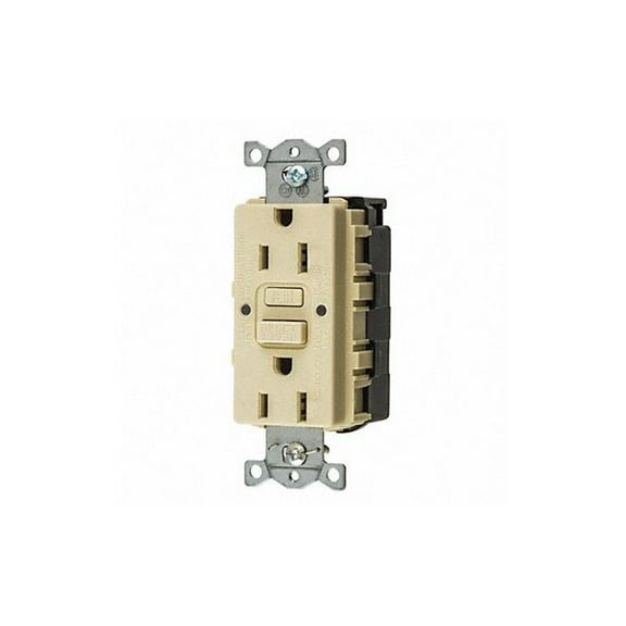 Hubbell Wiring Device-Kellems GFCI Receptacle,15A,125VAC,5-15R,Ivory SNAPGFTW15I