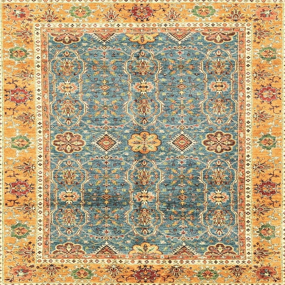 Ahgly Company Machine Washable Indoor Square Abstract Dark Gold Brown Area Rugs, 7' Square