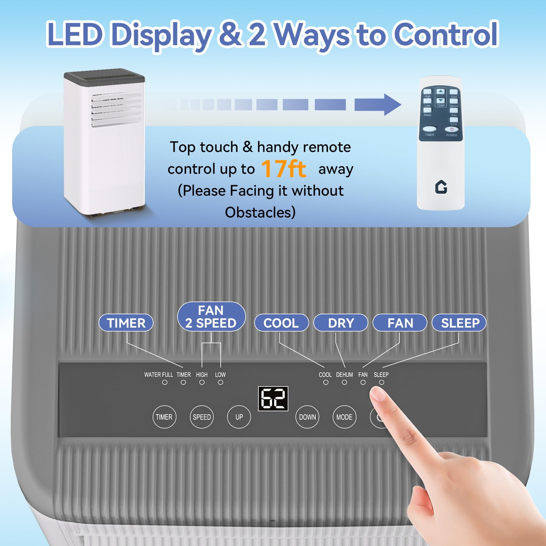 8000 BTU Portable Air Conditioner with Wheels, Portable AC Unit with Remote, Indoor Air Conditioner for Room 420 SQ.FT, Cooling/Fan/Dry Modes, Low Noise for Apartments, Office, Bedroom, Living Room