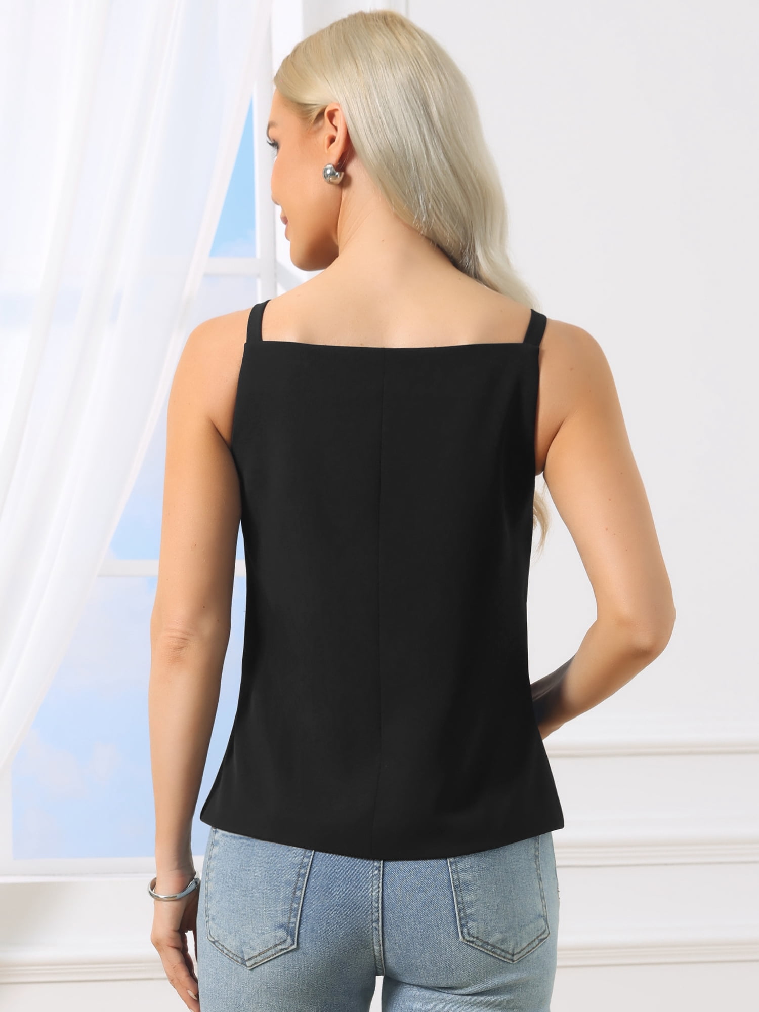 DARING DIVA Women's Sleeveless Suit Button Down Square Neck Vest L Black
