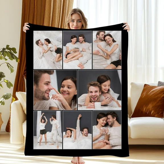 Personalized Blanket with Photo Text, Custom Soft Flannel Blanket Pets Adult Blanket for Couch Bedroom Living Room Christmas Valentine Birthday Gift