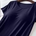 thumbnail image 6 of Feledorashia Women's Short Sleeve Tops with Built in Bra Solid Color Round Neck Casual Basic Shirt Womens Loose Fit Shirt with Built-In Cups Sports for Fitness Workout Running Yoga Tops,Navy L, 6 of 8