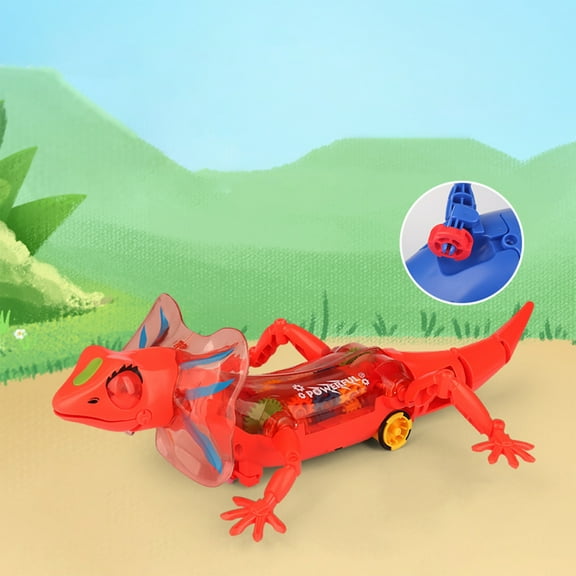 Byujiro Electric Lizard Toy with Music & Light Transparent Gear Reptile Model that Crawls, Interactive Kids Learning Development Toy
