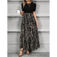 thumbnail image 5 of Women's Summer Short Sleeve Color Block Maxi Dress, Print Belted A-Line Casual Daily Vacation Dress, 5 of 12