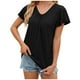 thumbnail image 1 of Camiseta de manga corta con cuello en V y pliegues para mujer, corte holgado, color liso, para uso informal o en la playa, 1 of 5