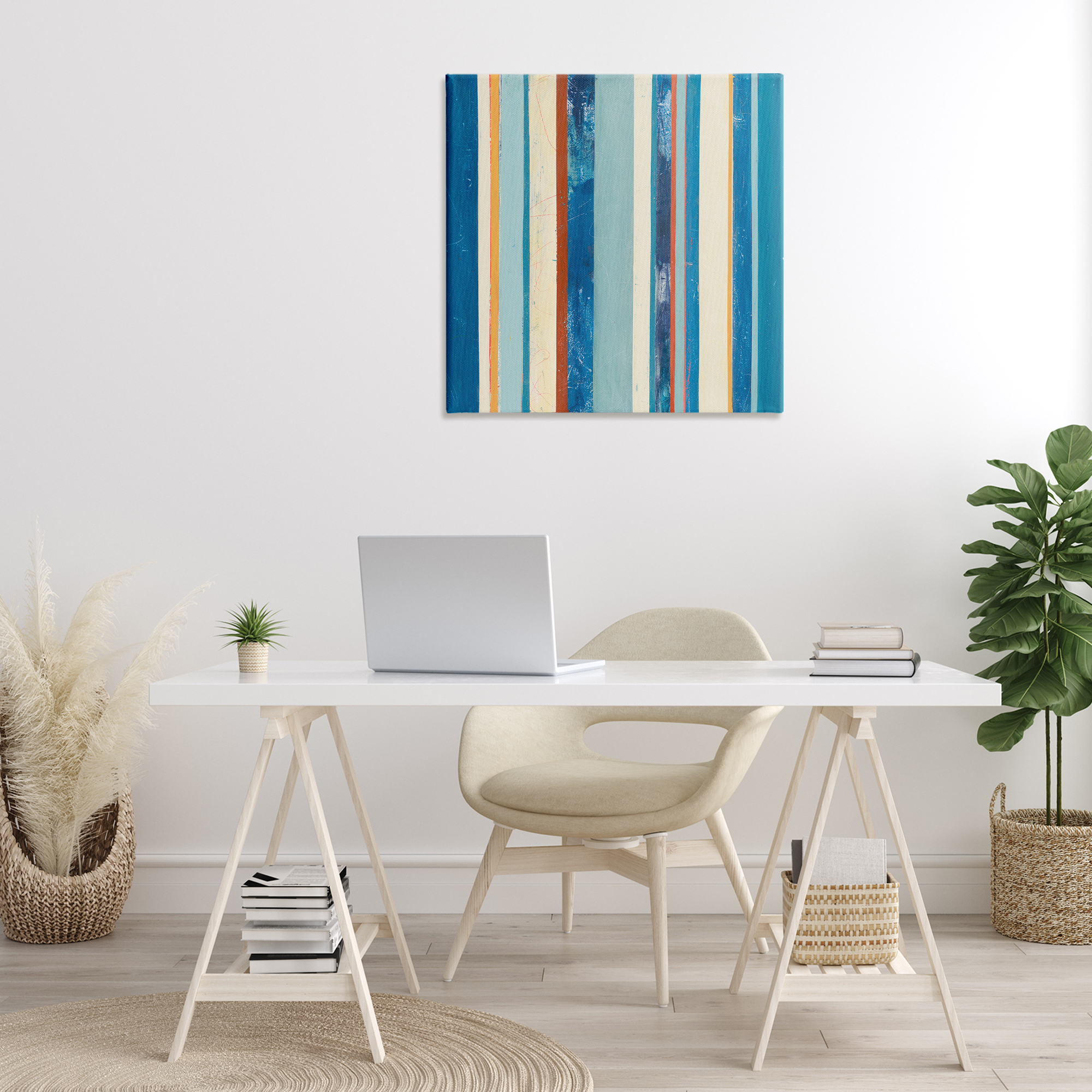 Stupell Industries Distressed Blue Stripes Abstract Painting Gallery Wrapped Canvas Art Print Wall Art, 30 x 30