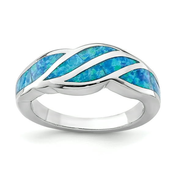 G & W Sterling Silver Rhodium-plated Created Blue Opal Inlay Ring