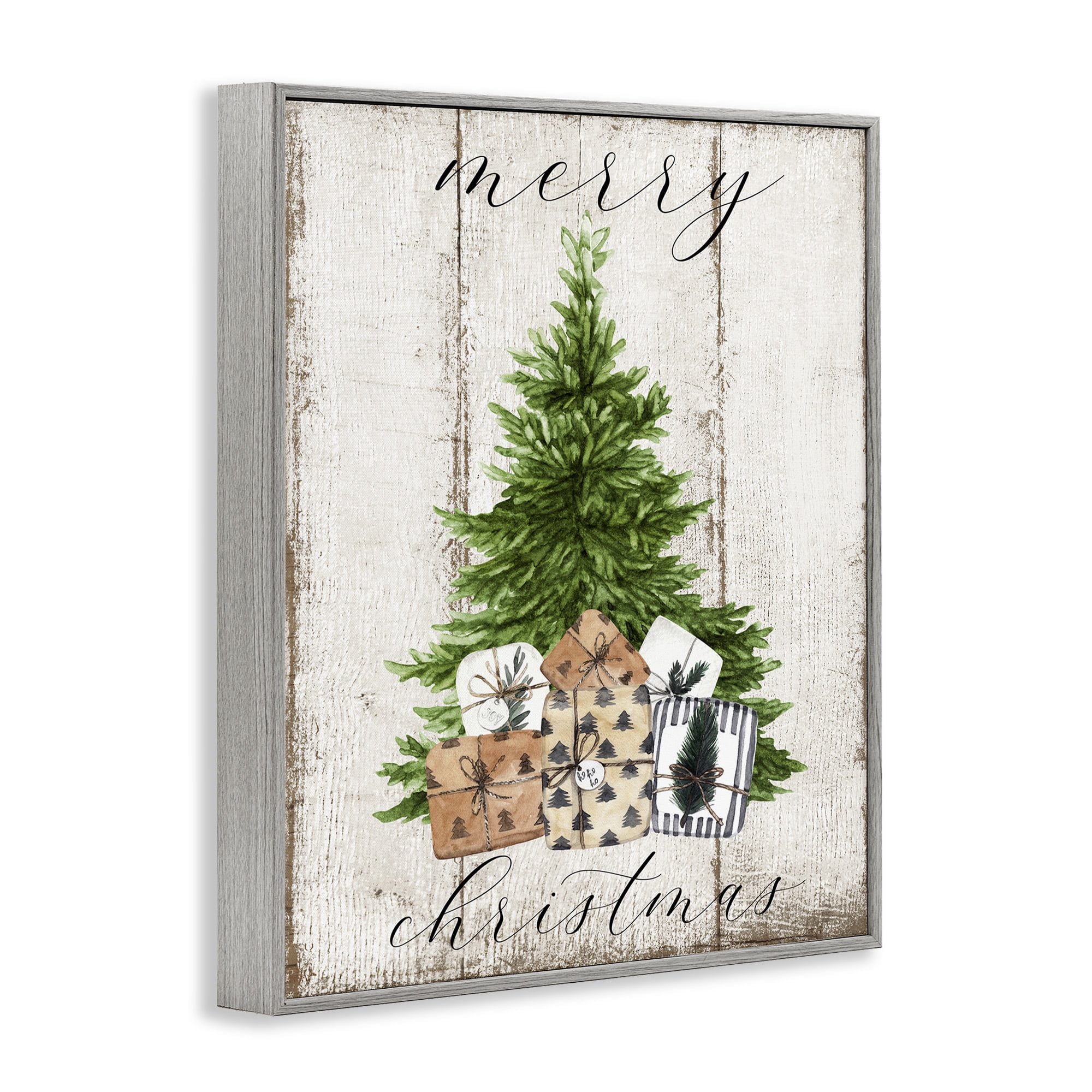 Stupell Industries Rustic Distressed Christmas Tree Holiday Painting Gray Framed Art Print Wall Art, 24 x 30