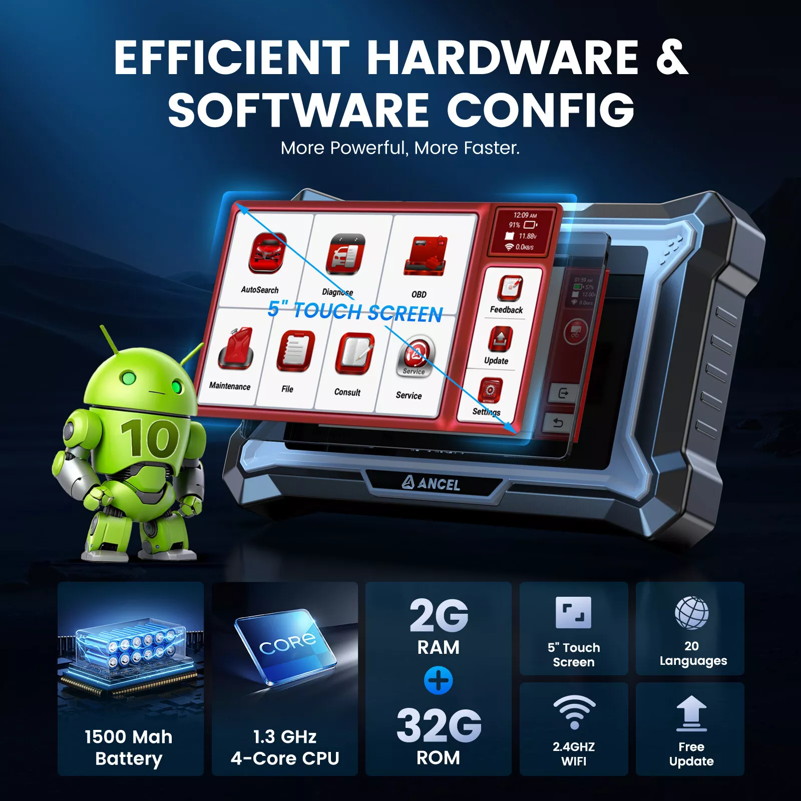 ANCEL OBD2 Scanner Diagnostic Tool for Benz Maybach, Full System Bidirectional Scan Tool with 30+ Resets, ABS Bleeding, Gearbox Learn, Battery Match, SAS, Oil Reset, AutoVin, Lifetime Free Update