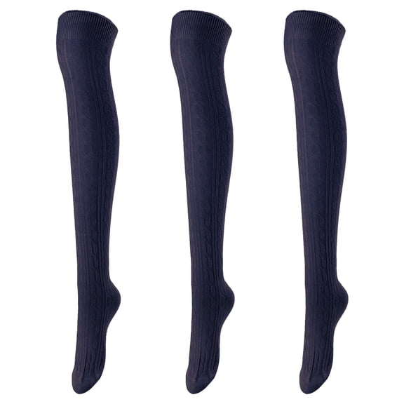 Lovely Annie Women's 3 Pairs Incredible Durable Super Soft Unique Over Knee High Thigh High Cotton Socks Size 6-9 A1024Navy